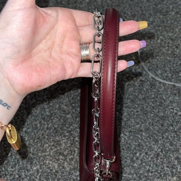 Michael Kors Burgundy Shoulder Bag with Silver Chain - Picture 4 of 7